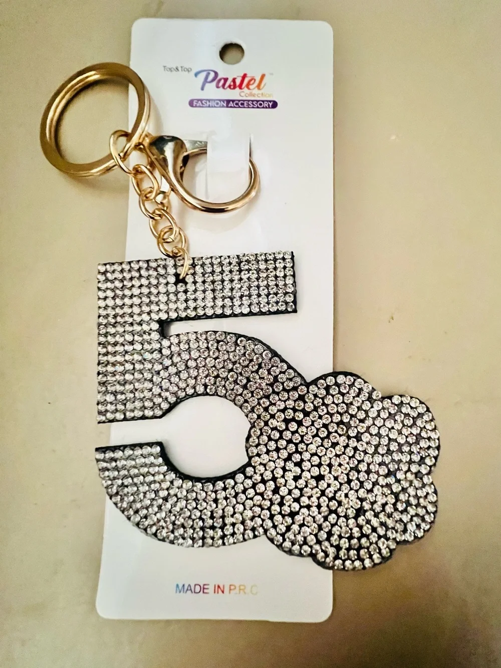 Pastel Fashion Accessories Black & Silver Number 5 Rhinestone Keychain